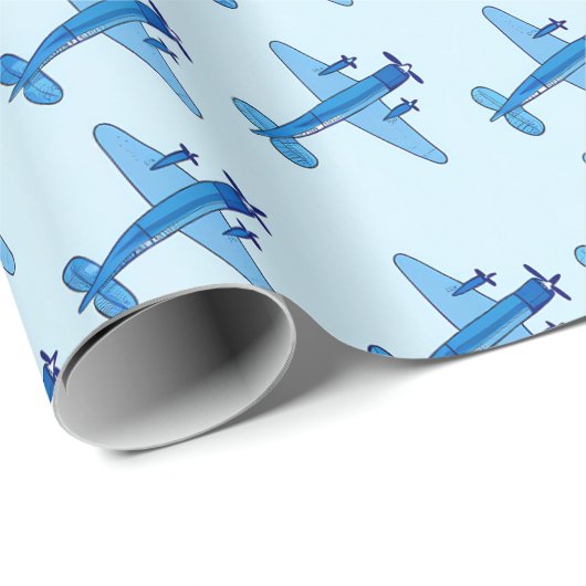 Blauer Flugzeugmuster Kinderdusche Geschenkpapier (Rolleneckpunkt)