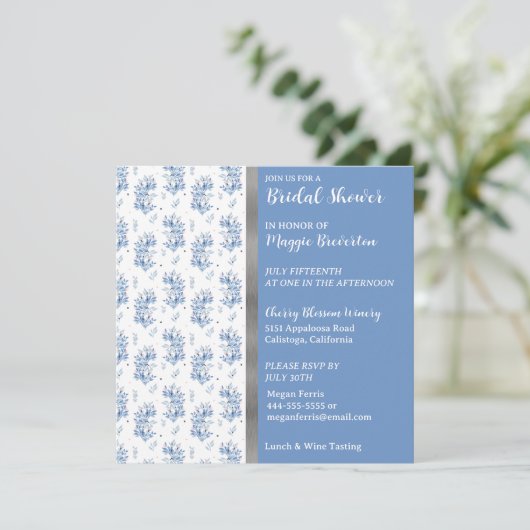 Blauer Foliage Brautdusche Einladung (Stehend Vorderseite)