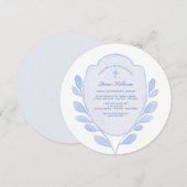 Blauer Foliage Wappen Taufe Einladung (Vorne/Hinten)