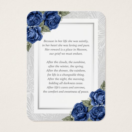 Blauer Foto Beerdigungskarte (Rückseite)