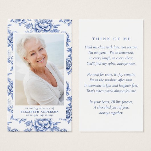 Blauer Foto Beerdigungskarte (Vorne & Hinten)