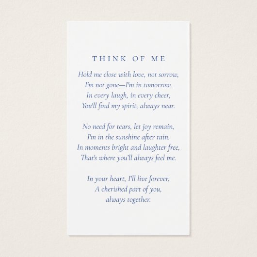 Blauer Foto Beerdigungskarte (Rückseite)