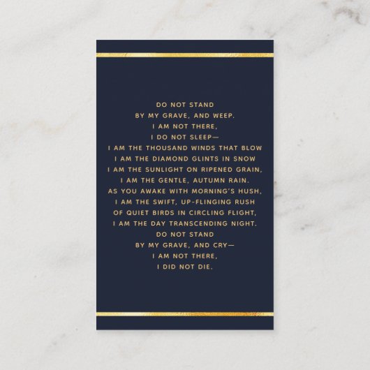 Blauer Foto-Beerdigungskarte Visitenkarte (Rückseite)