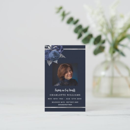 Blauer Foto Blumenbeerenkarte Visitenkarte (Stehend Vorderseite)