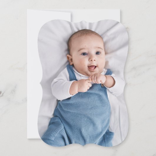 Blauer Foto Blütenblume Taufe Einladung (Rückseite)