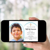 Blauer Foto Bogen über Erste Kommune Einladung