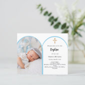 Blauer Foto Boy Cross Taufe (Stehend Vorderseite)