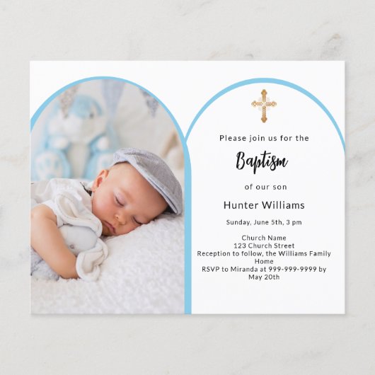 Blauer Foto Boy Cross Taufe (Vorderseite)