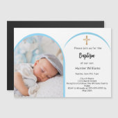 Blauer Foto Boy Cross Taufe Magneteinladung (Vorne/Hinten)