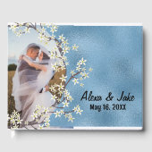 Blauer Foto und Hochzeitskranz Gästebuch (Vorderseite)