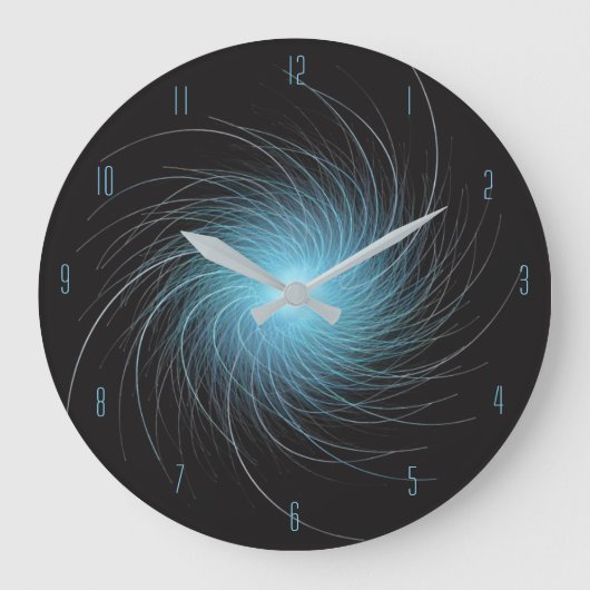 Blauer Fraktalwirbel Große Wanduhr (Vorderseite)