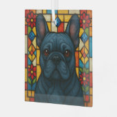 Blauer französischer Bulldog-Hund "gesteinigtes Gl Ornament Aus Glas (Vorderseite links)