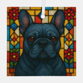Blauer französischer Bulldog-Hund "gesteinigtes Gl Ornament Aus Glas (Rückseite)