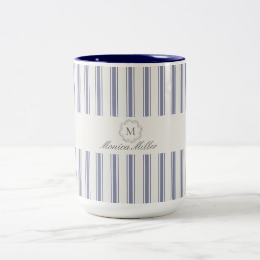 Blauer französischer Stil gestreift Zweifarbige Tasse (Mittel)