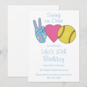 Blauer Frieden Liebe Softball Geburtstagsfeier Einladung (Vorne/Hinten)