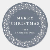 Blauer frohe Weihnachten funkelnde Lichter Weihnac Runder Aufkleber (Vorderseite)