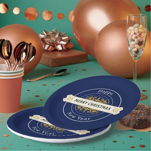 Blauer Frohe Weihnachten, glückliches neues Jahr P Pappteller (Multi)