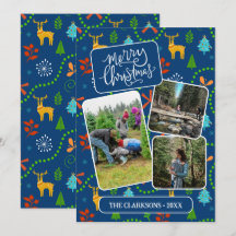 Blauer Frohe Weihnachten im waldgeschmückten Foto
