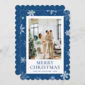 Blauer Frohe Weihnachts-Schneeflocken-Foto Feiertagskarte (Vorne/Hinten)