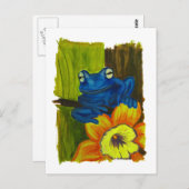 Blauer Frosch, der auf Blumen- und Postkarte (Vorne/Hinten)