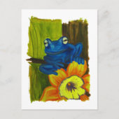 Blauer Frosch, der auf Blumen- und Postkarte (Vorderseite)
