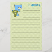 Blauer Frosch mit grünem Karierten Buchstaben F Briefpapier (Vorderseite)