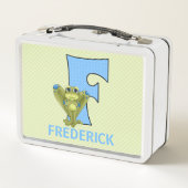 Blauer Frosch Mit Monogramm F Tierkinder Metall Brotdose (Rückseite)
