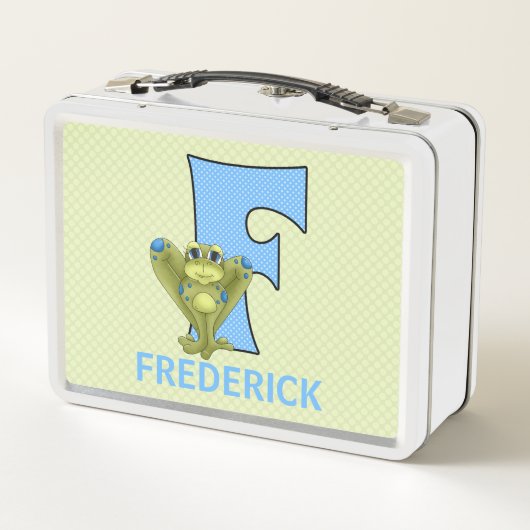 Blauer Frosch Mit Monogramm F Tierkinder Metall Brotdose (Rückseite)