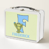 Blauer Frosch Mit Monogramm F Tierkinder Metall Brotdose (Vorderseite)