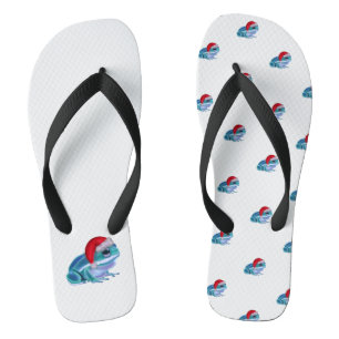 Blauer Frosch mit Santa-Hut. Badesandalen