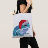 Blauer Frosch mit Santa-Hut. Tasche (Von Nahem)