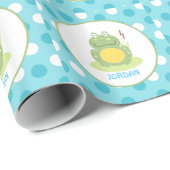 Blauer Frosch-Rosa-Punkt-kundengerechtes Geschenkpapier (Rolleneckpunkt)