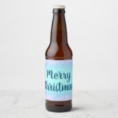 Blauer Frost Frohe Weihnachten Bierflaschenetikett (Vorderseite)