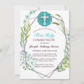Blauer Frühling Bläserblüte Erste Heilige Kommune Einladung (Vorderseite)