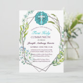 Blauer Frühling Bläserblüte Erste Heilige Kommune Einladung (Stehend Vorderseite)