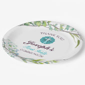 Blauer Frühling Bläserblüte Erste Heilige Kommune Pappteller (Schrägansicht)