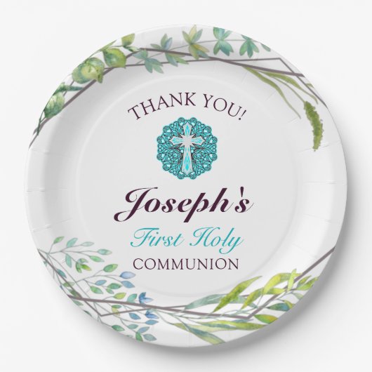 Blauer Frühling Bläserblüte Erste Heilige Kommune Pappteller (Vorderseite)