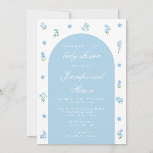 Blauer Frühling Blume Boho Boho Boy Boy Dusche Einladung (Vorderseite)