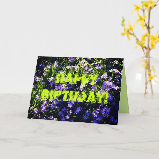 Blauer Frühling Blumen auf Grün glücklich Geburtst Karte (Gelbe Blume)
