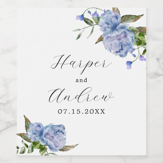 Blauer Frühling Hochzeit Weinetikett (Einzelnes Label)