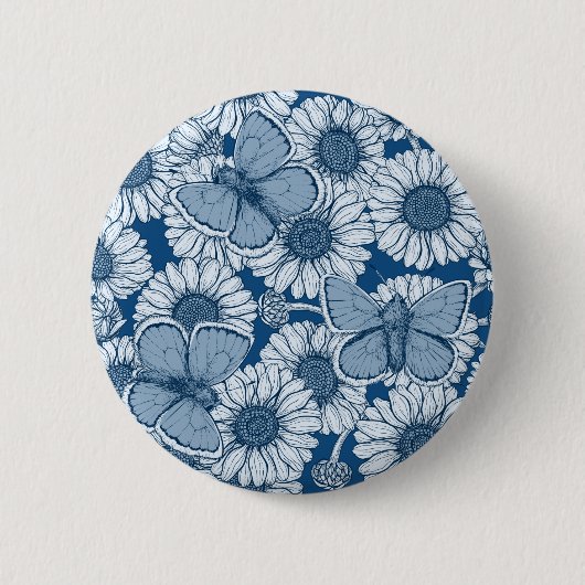 Blauer Frühling, wilde Blume, Gänseblümchen Button (Vorderseite)