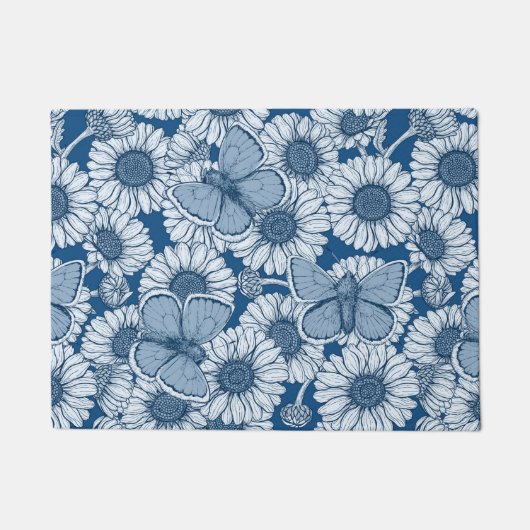 Blauer Frühling, wilde Blume, Gänseblümchen Fußmatte (Vorderseite)