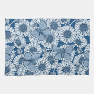 Blauer Frühling, wilde Blume, Gänseblümchen Geschirrtuch
