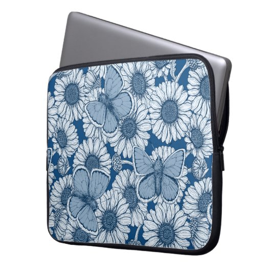 Blauer Frühling, wilde Blume, Gänseblümchen Laptopschutzhülle (Vorderseite Links)