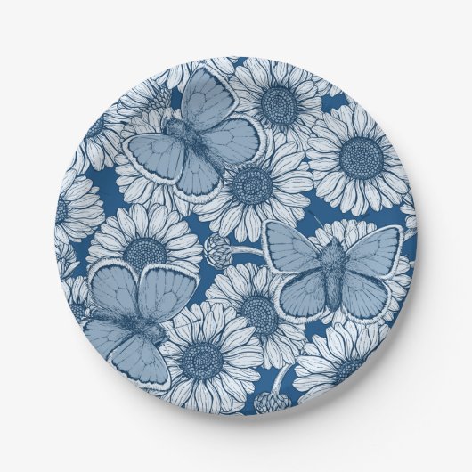 Blauer Frühling, wilde Blume, Gänseblümchen Pappteller (Vorderseite)