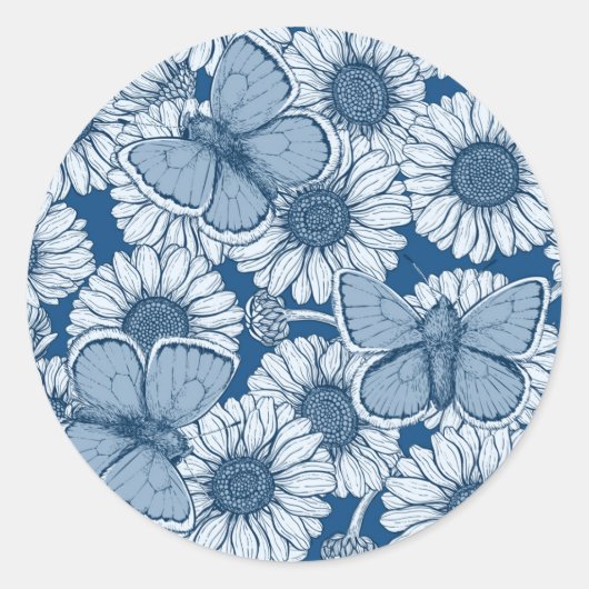 Blauer Frühling, wilde Blume, Gänseblümchen Runder Aufkleber (Vorderseite)