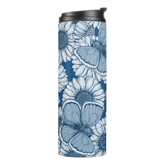 Blauer Frühling, wilde Blume, Gänseblümchen Thermosbecher (Nach links gedreht)