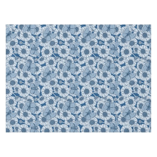 Blauer Frühling, wilde Blume, Gänseblümchen Tischdecke (Vorderseite (Horizontal))