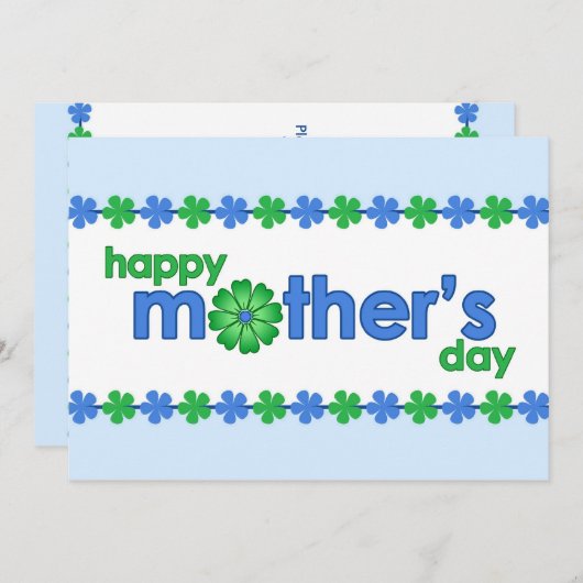 Blauer Frühlingsblumen am Muttertag Einladung (Vorne/Hinten)