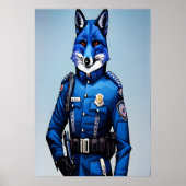 Blauer Fuchs in Polizeiuniform | AI Art Poster (Vorne)